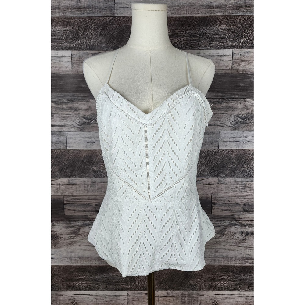 White House Black Market Eyelet Peplum Camisole Top White Size 10 570291717